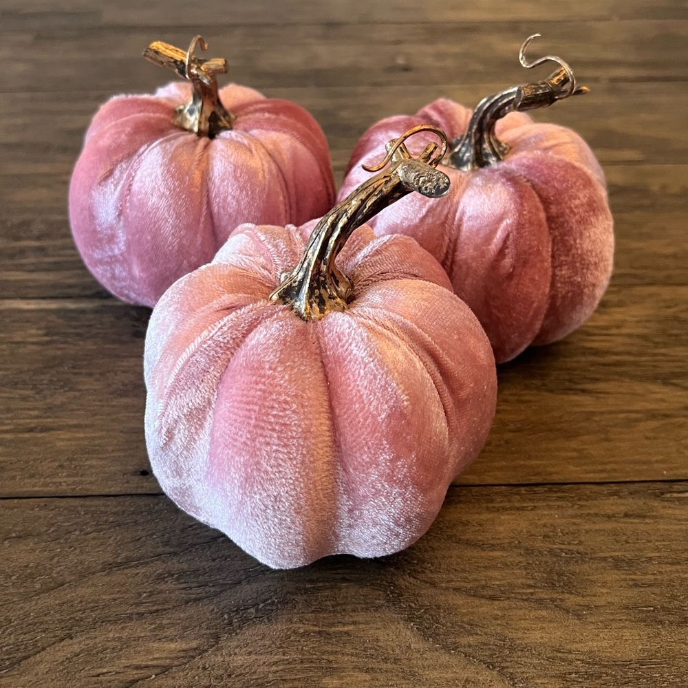 Soft Pink Velvet Pumpkin Set of Three (3) Bundle Fall Decor